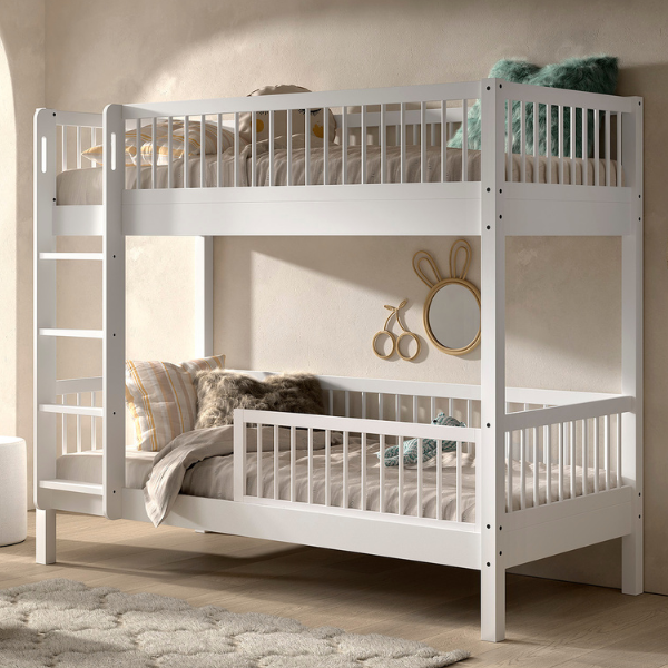 emob Stapelbed Forrest 90x200cm met bedhekje - wit beukenhout