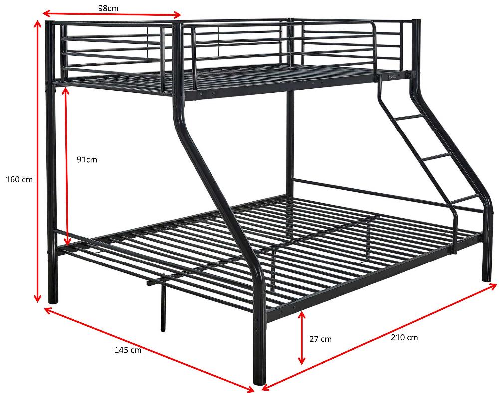 Emob Stapelbed Trixie 90x200 & 140x200 - Metaal - Mat Zwart