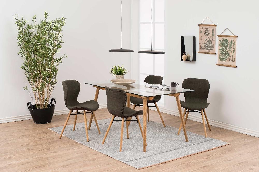 Emob Stoffen Stoel Tilda Met Schuine Poten - Kaki/eik