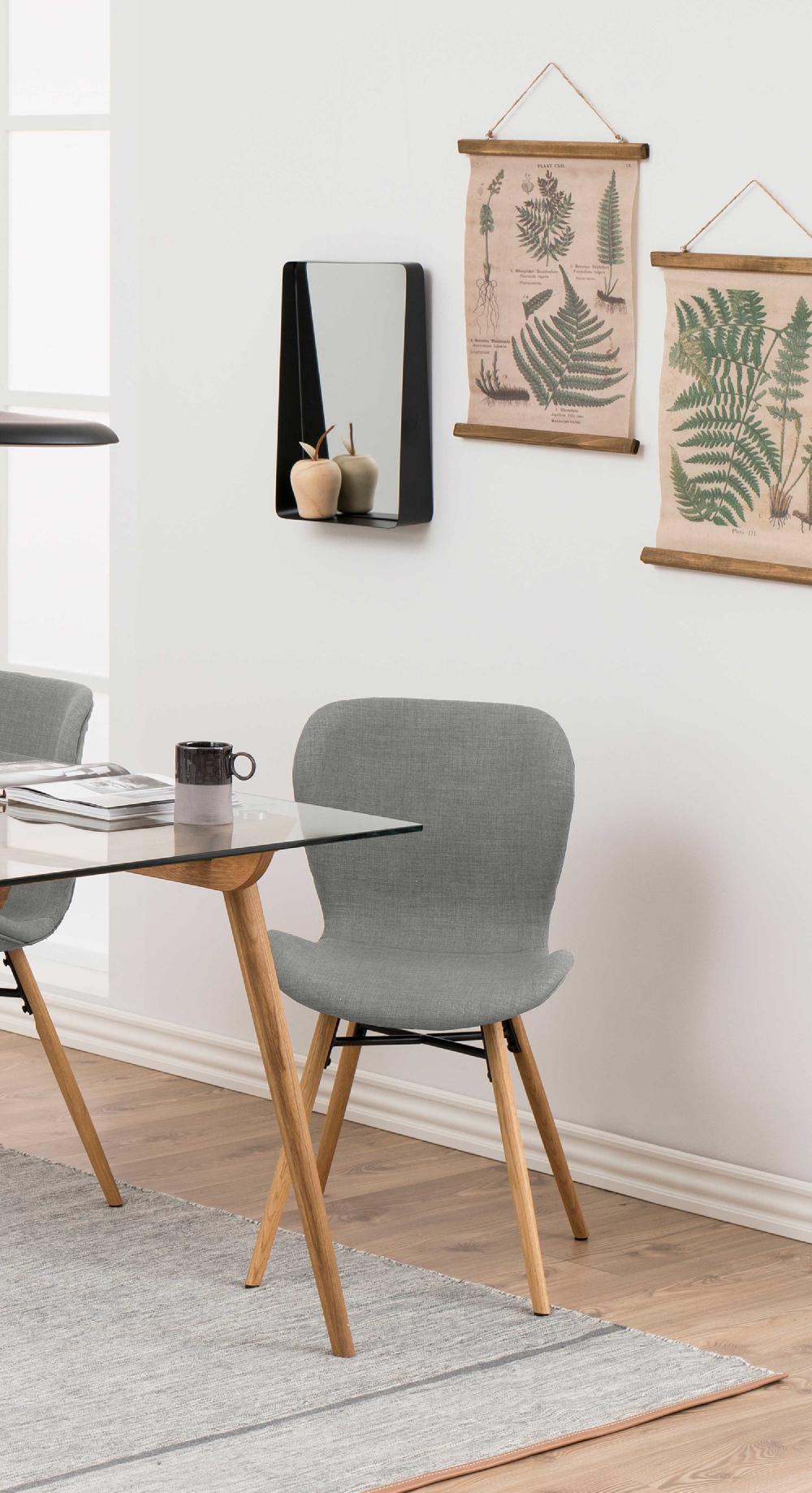 Emob Stoffen Stoel Tilda Met Schuine Poten - Lichtgrijs/eik