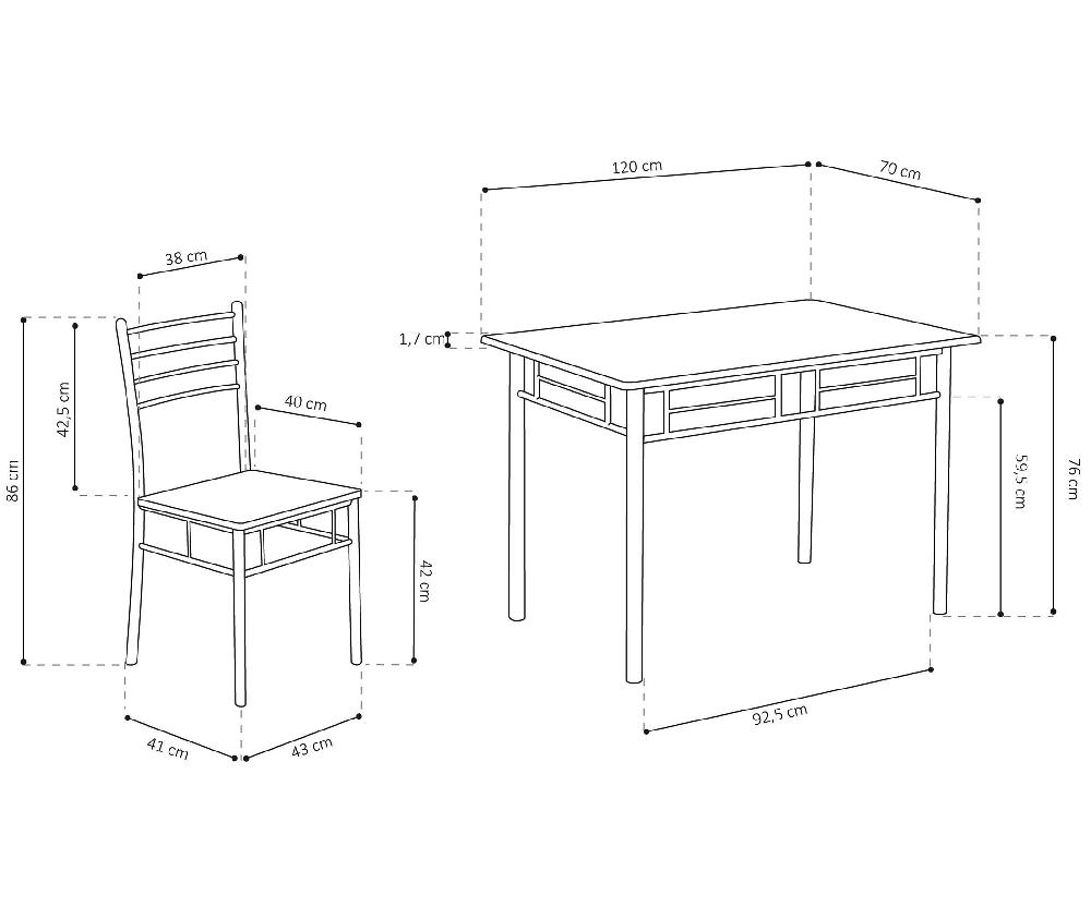 Emob Tafelset Amelia Met 4 Stoelen - Metaal/spaanplaat