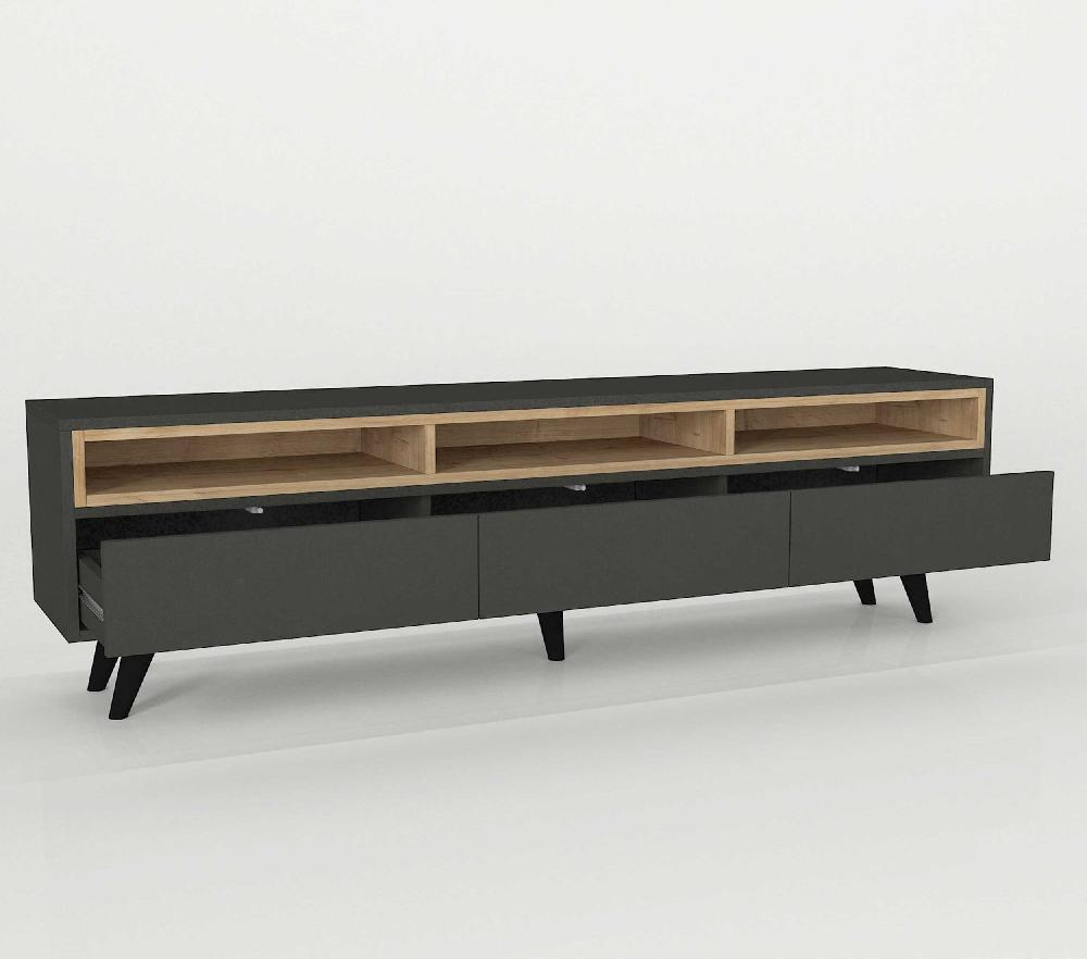 Emob Tv-meubel Aimon - 180x35x50cm - 3 Lades - Antraciet/eikdecor