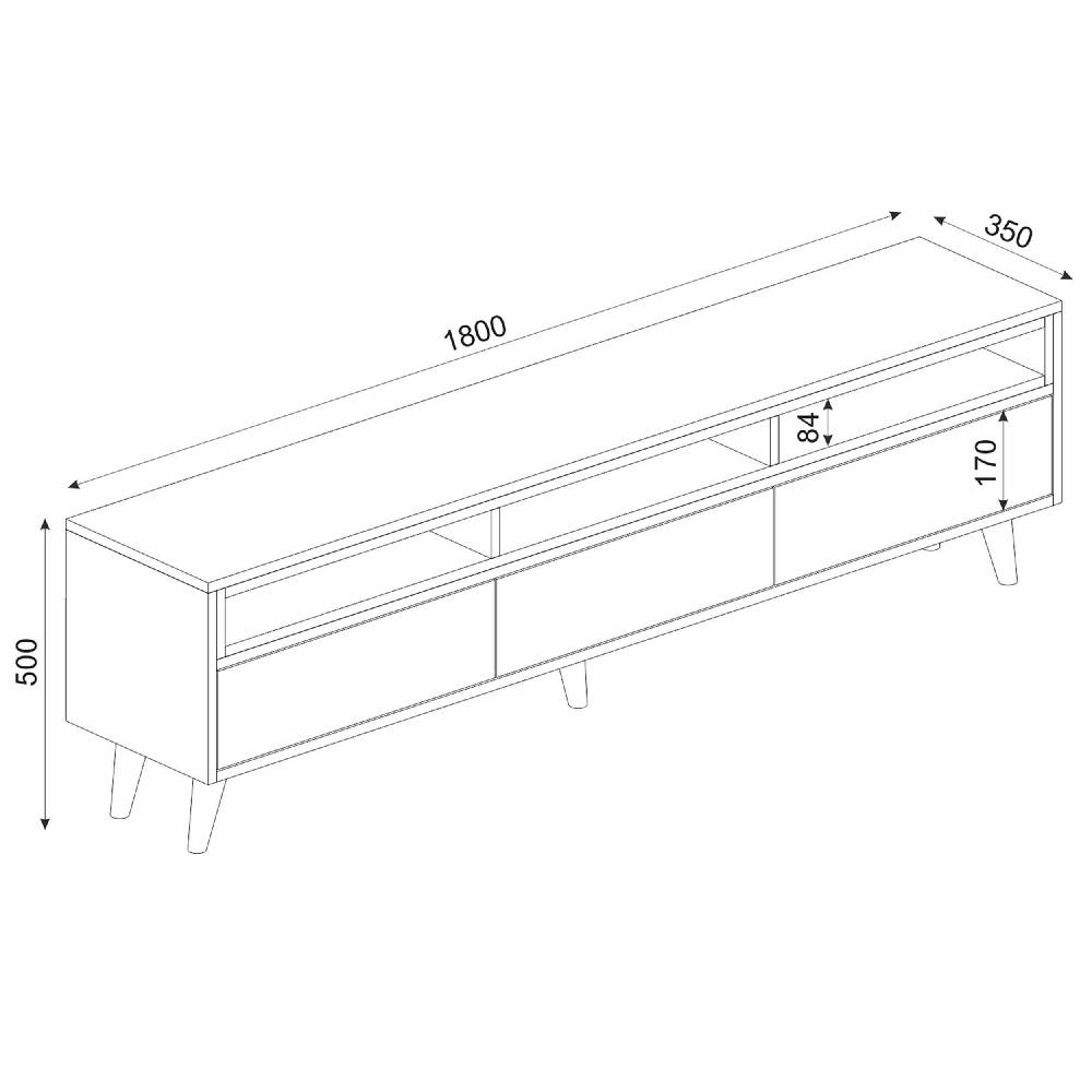 Emob Tv-meubel Aimon - 180x35x50cm - 3 Lades - Antraciet/eikdecor
