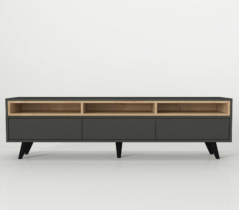 Emob Tv-meubel Aimon - 180x35x50cm - 3 Lades - Antraciet/eikdecor