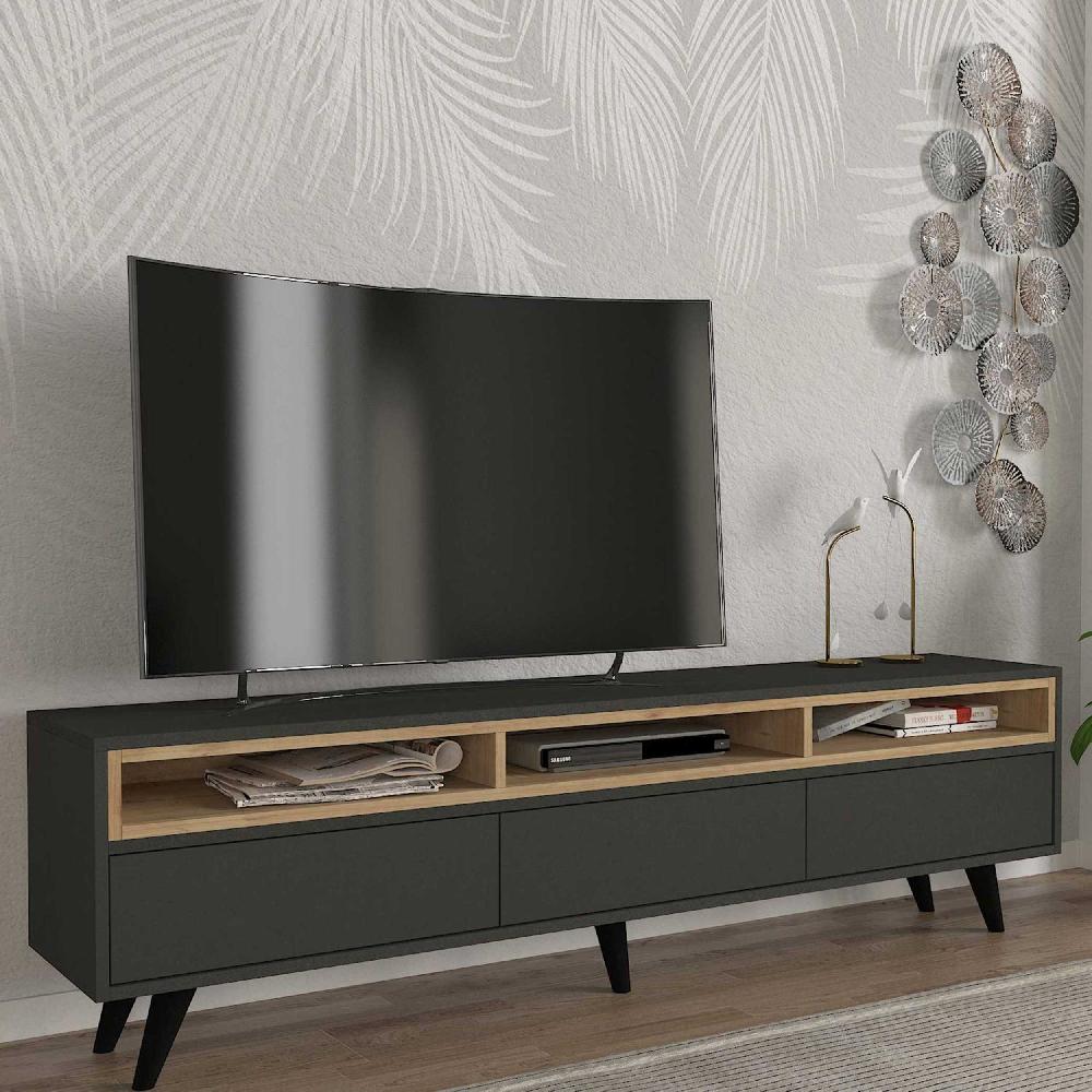 emob Tv-meubel Aimon - 180x35x50cm - 3 lades - antraciet/eikdecor