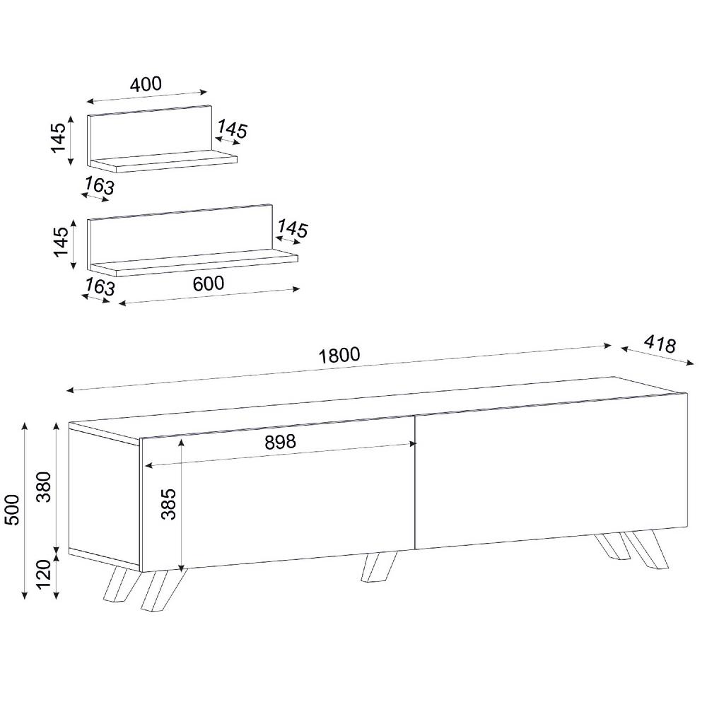 Emob Tv-meubel Amerie - Met 2 Wandplanken - 2 Deuren - Wit/eikdecor