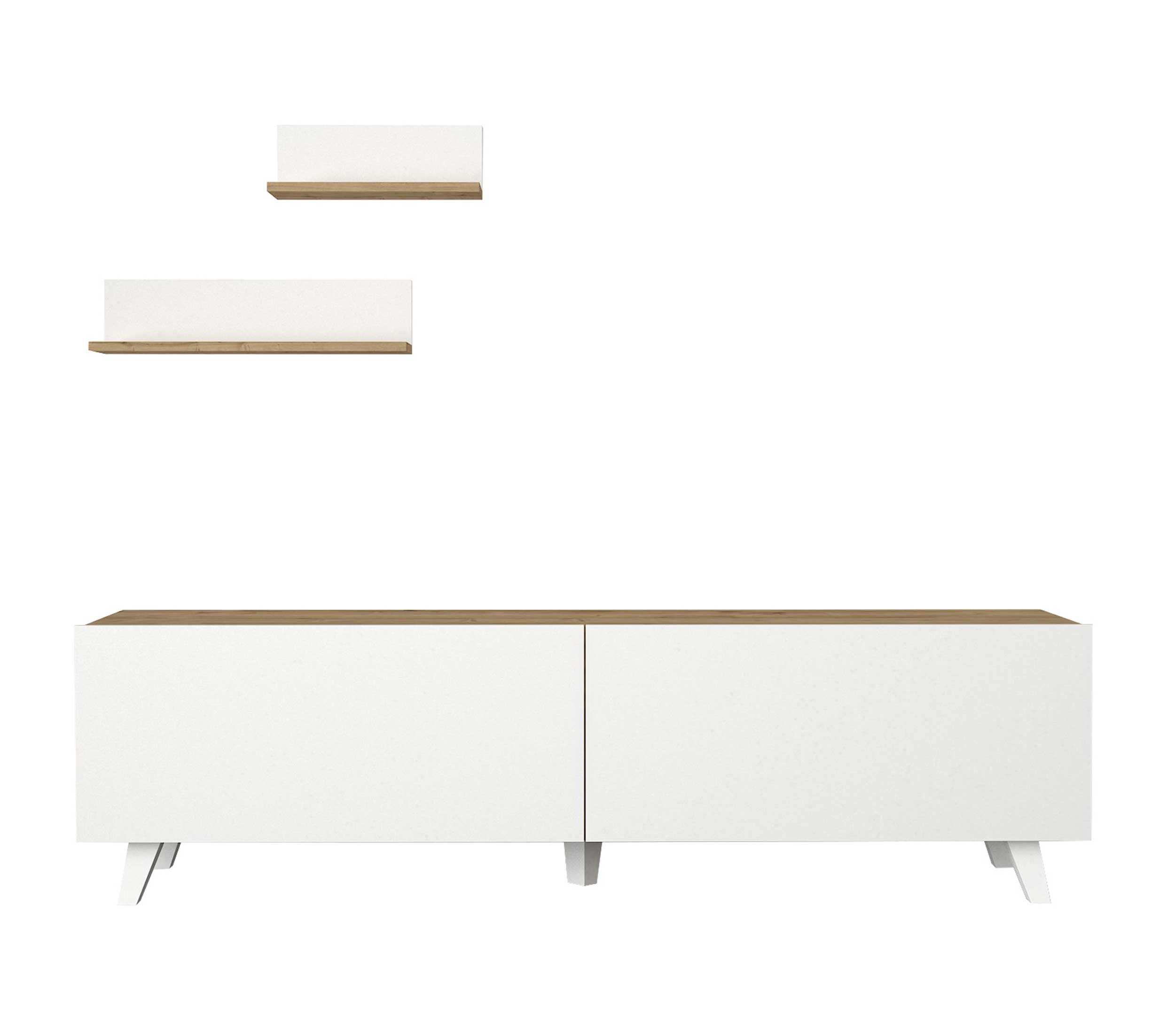 Emob Tv-meubel Amerie - Met 2 Wandplanken - 2 Deuren - Wit/eikdecor