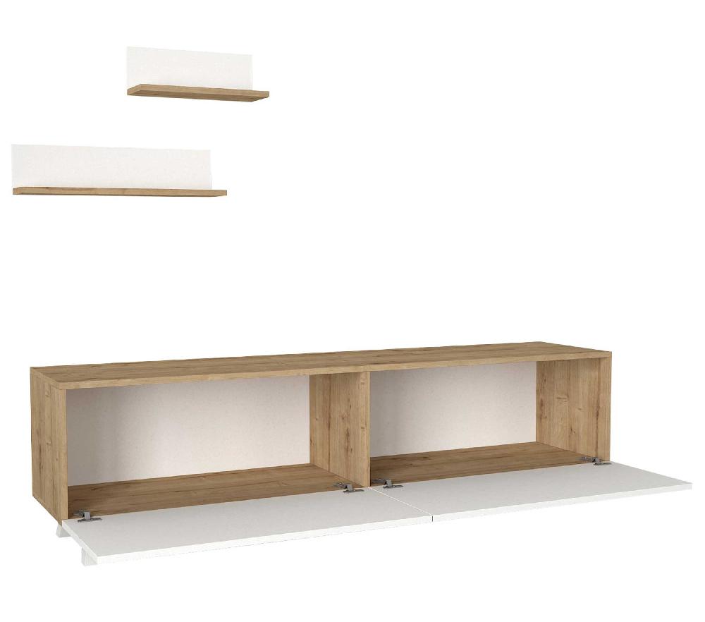 Emob Tv-meubel Amerie - Met 2 Wandplanken - 2 Deuren - Wit/eikdecor