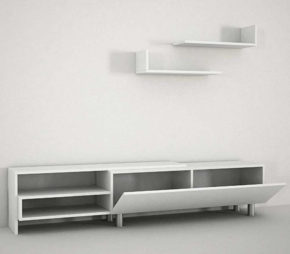 Emob Tv-meubel Dizayn - 181x31x41cm - Met 1 Deur & 2 Wandplanken - Wit