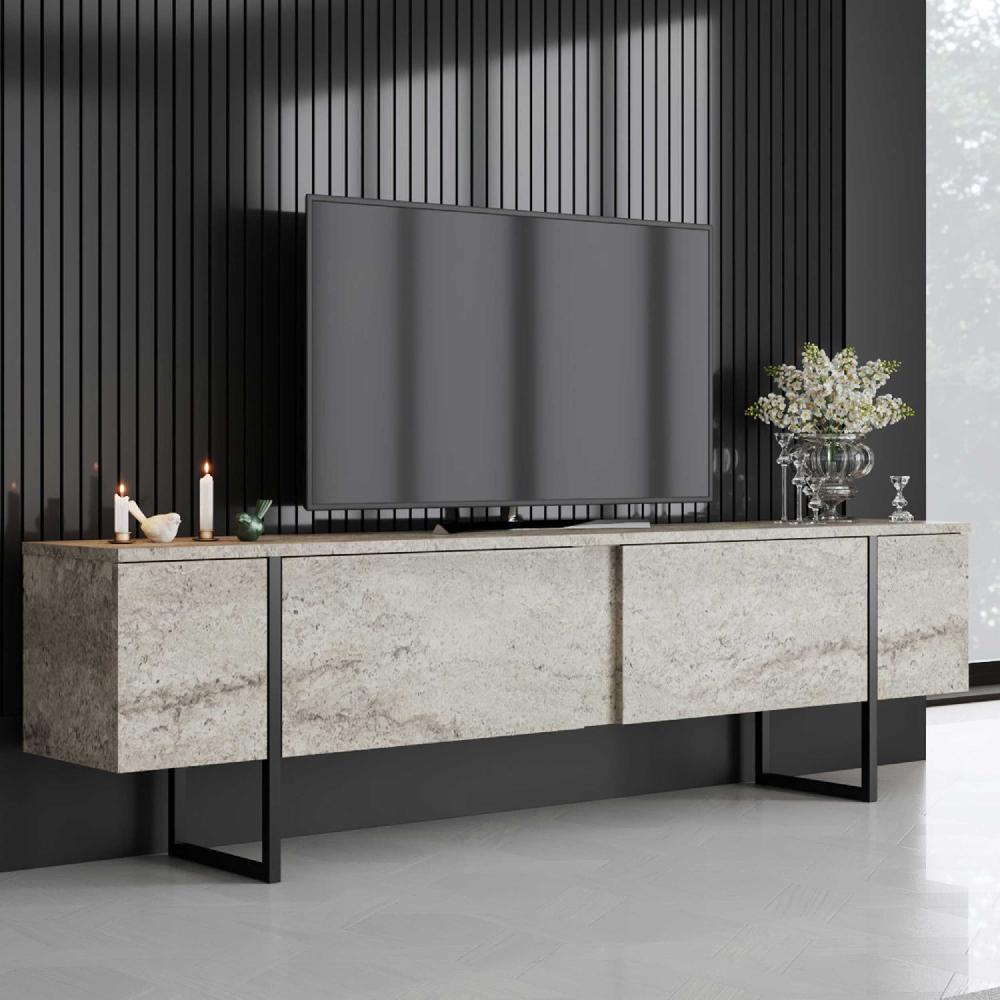 emob TV-meubel Woody Fashion - 180x30x50 cm - 2 deuren - travertijn/zwart