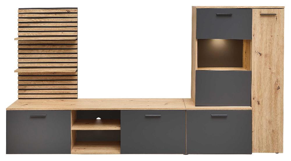 Emob TV-wandmeubel Heath - Met Opbergruimte - Antraciet/eikdecor