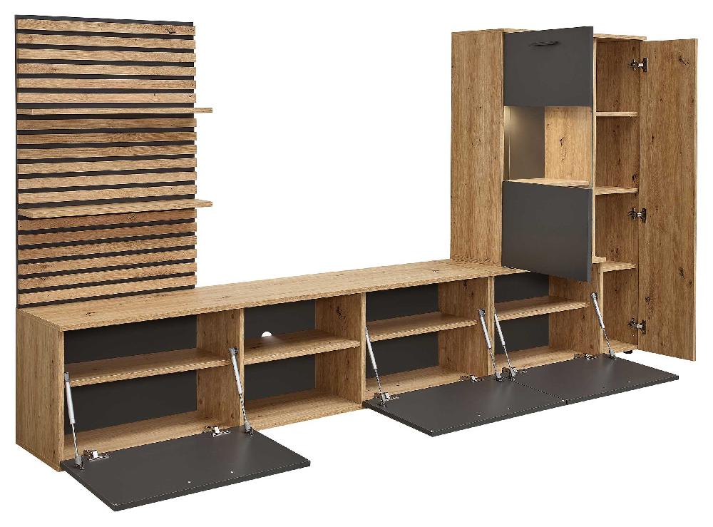 Emob TV-wandmeubel Heath - Met Opbergruimte - Antraciet/eikdecor