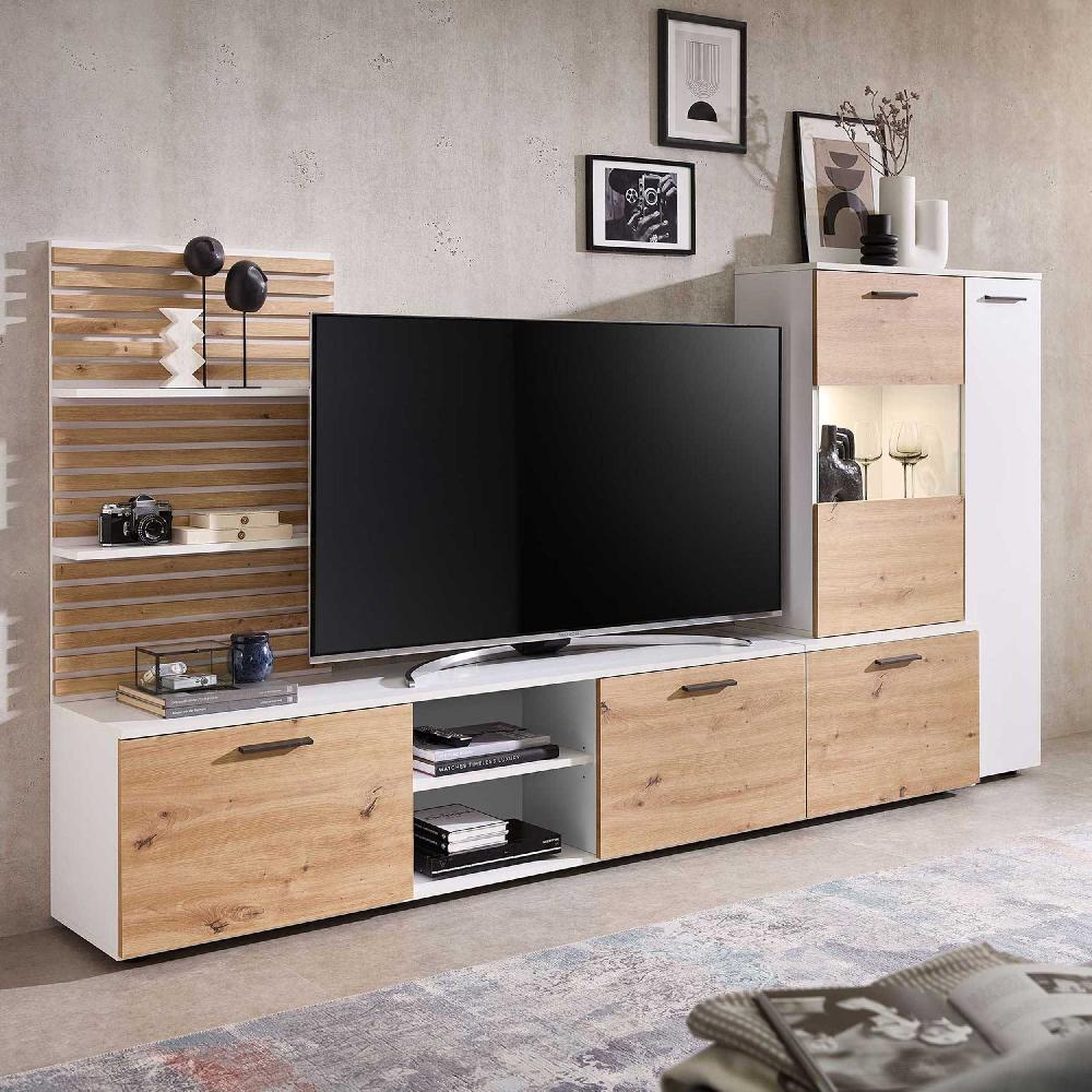 emob TV-wandmeubel Heath - met opbergruimte - eikdecor/wit