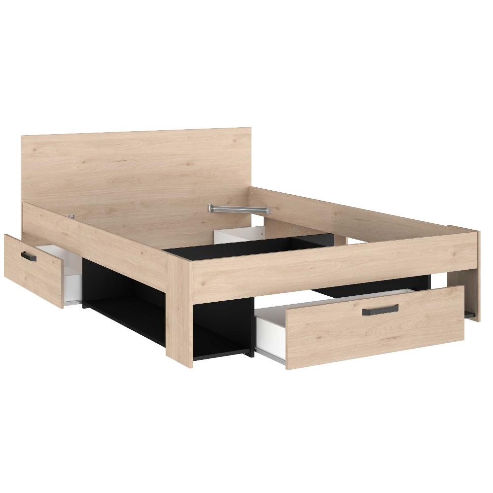 Emob Tweepersoonsbed Achiel - 140x200cm - Met Opbergruimte - Eikdecor/zwart