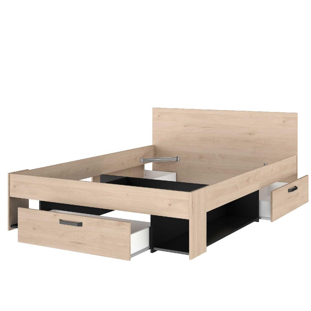 Emob Tweepersoonsbed Achiel - 140x200cm - Met Opbergruimte - Eikdecor/zwart