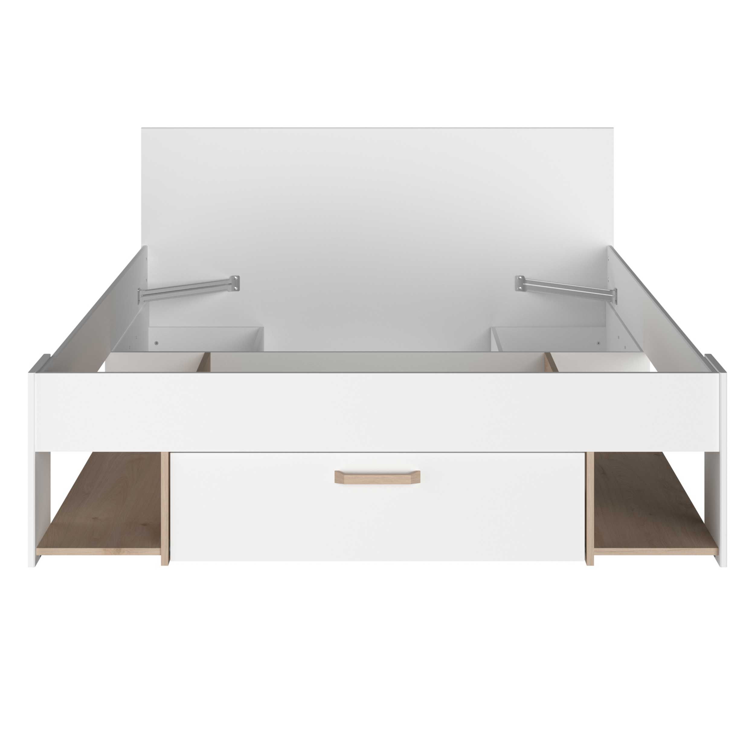 Emob Tweepersoonsbed Achiel - 140x200cm - Met Opbergruimte - Wit/eikdecor