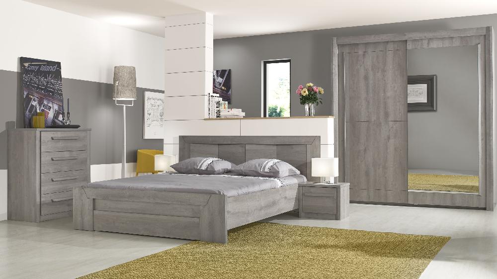 Emob Tweepersoonsbed Hayden Met Lade 140x190 - Lichtgrijze Eik