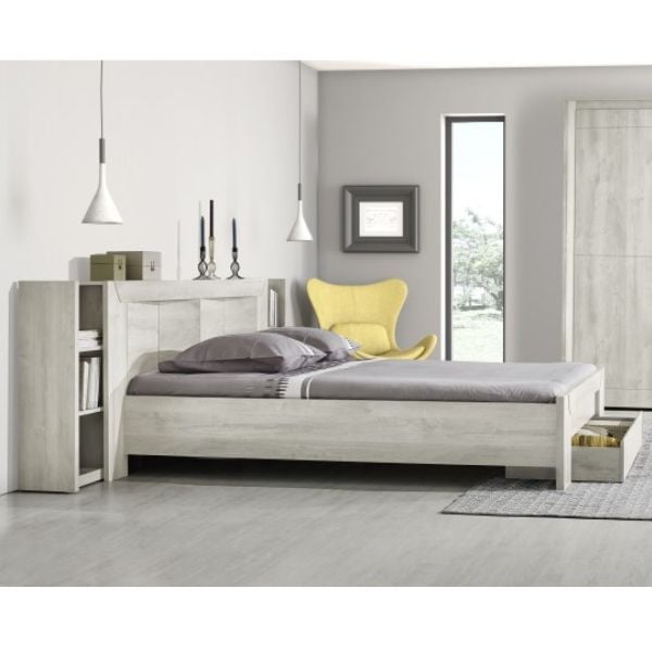 emob Tweepersoonsbed Hayden met lade 160x200 - gebleekte eik