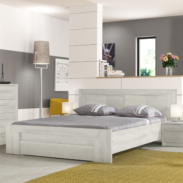 emob Tweepersoonsbed Hayden met lade 180x200 - gebleekte eik