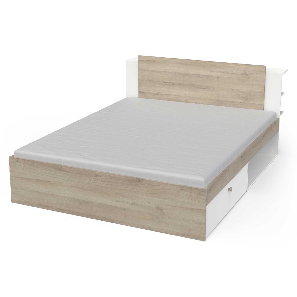 Emob Tweepersoonsbed Liva - 160x200cm - Met Opbergruimte - Wit/eikdecor