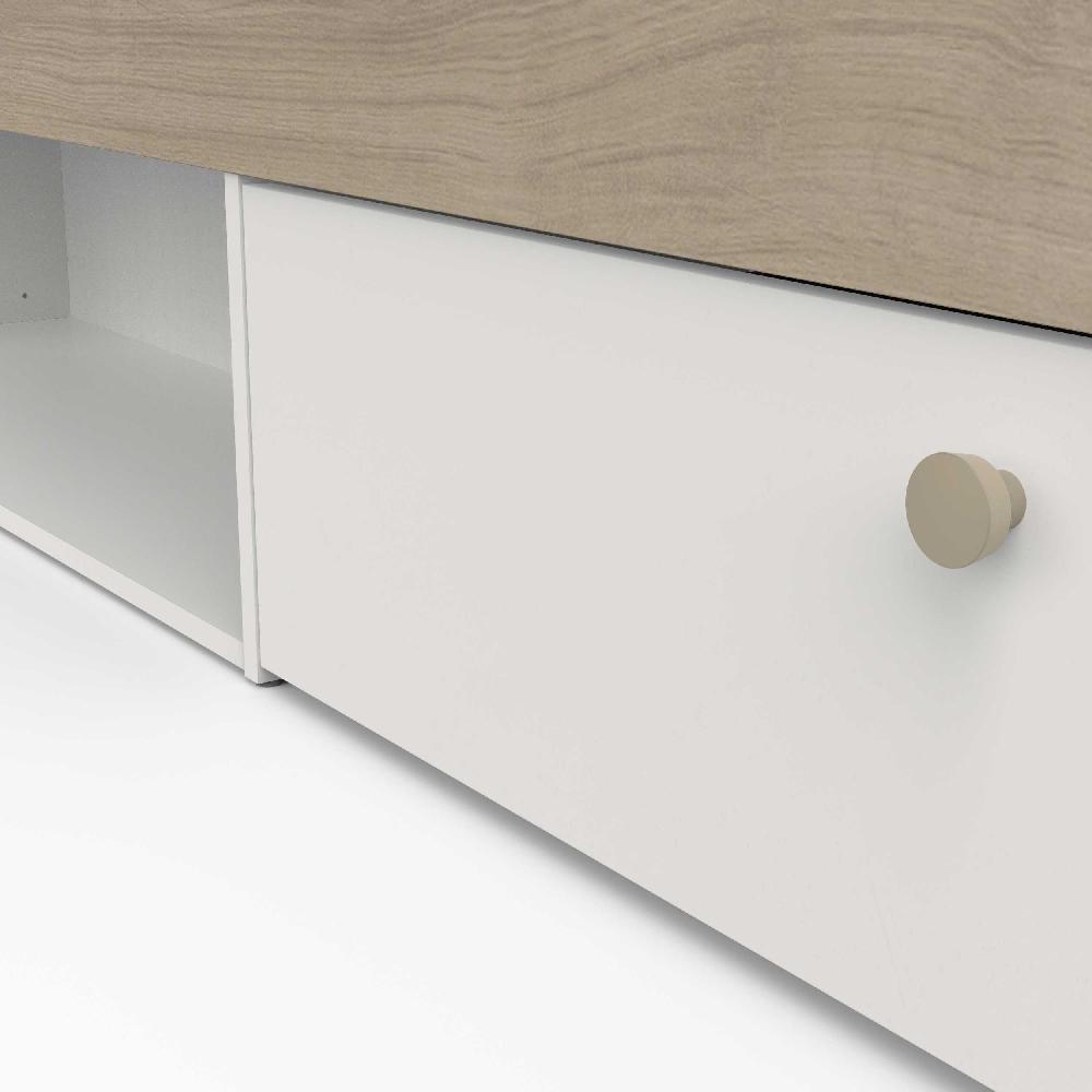 Emob Tweepersoonsbed Liva - 160x200cm - Met Opbergruimte - Wit/eikdecor