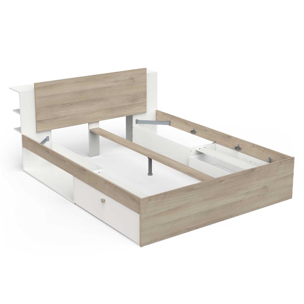 Emob Tweepersoonsbed Liva - 160x200cm - Met Opbergruimte - Wit/eikdecor