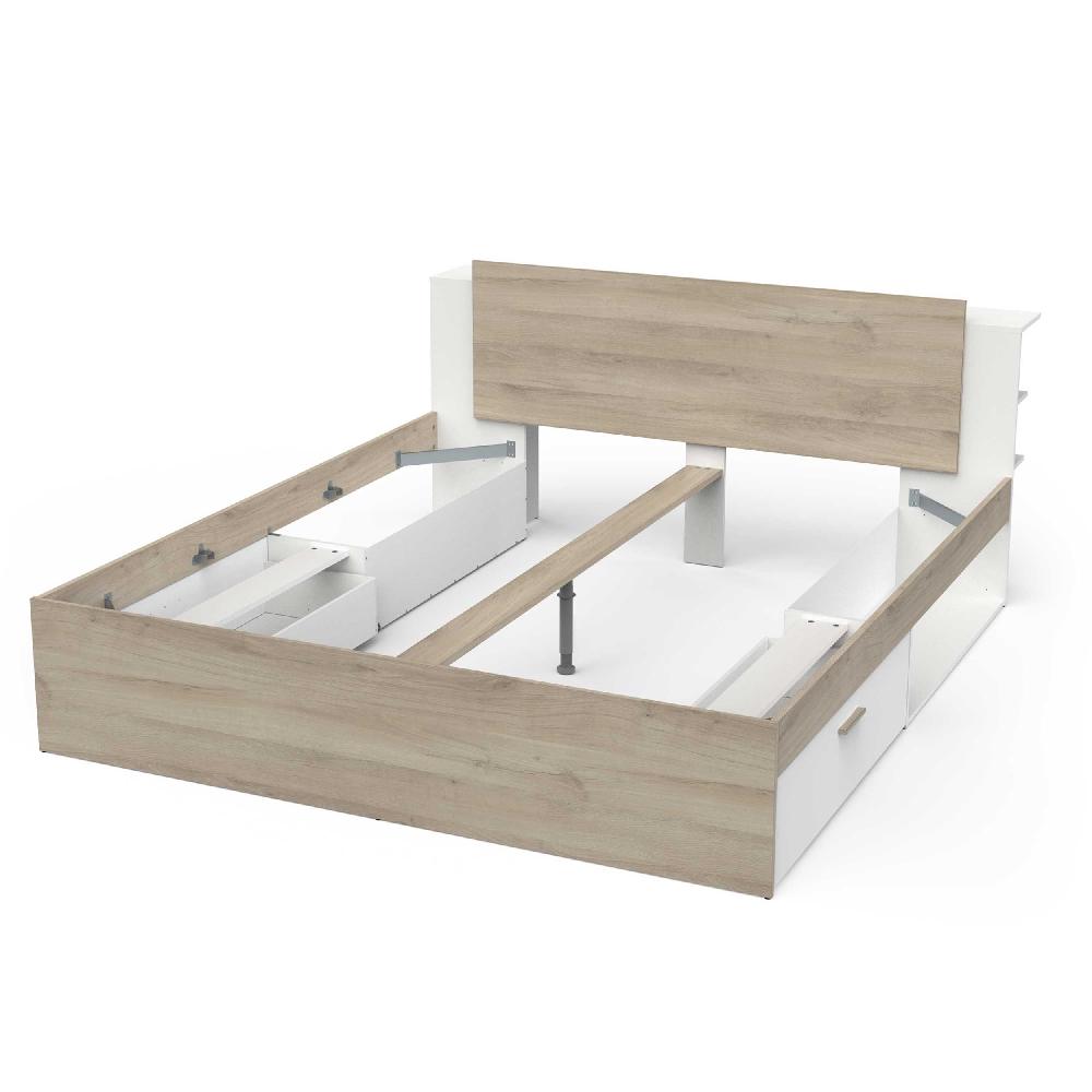 Emob Tweepersoonsbed Liva - 180x200cm - Met Opbergruimte - Wit/eikdecor
