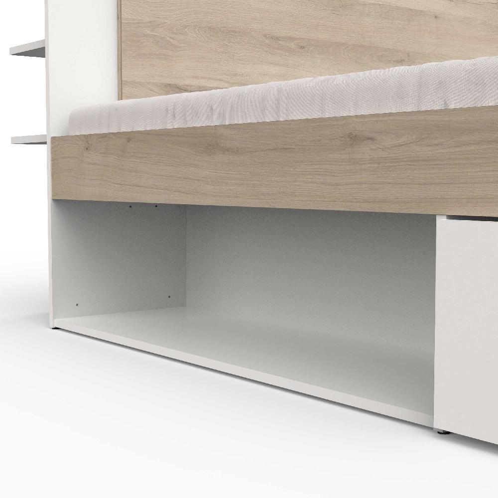 Emob Tweepersoonsbed Liva - 180x200cm - Met Opbergruimte - Wit/eikdecor