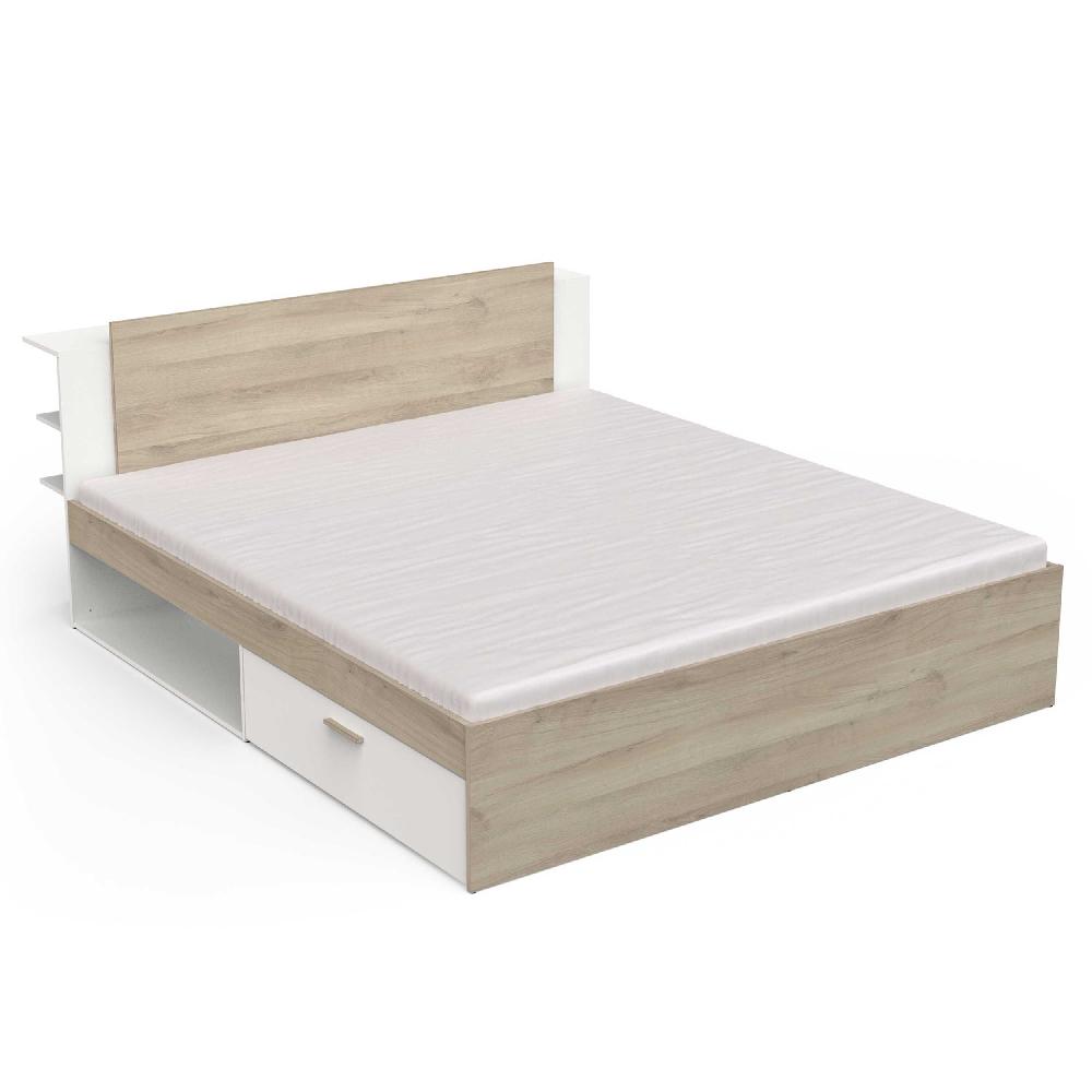 emob Tweepersoonsbed Liva - 180x200cm - met opbergruimte - wit/eikdecor