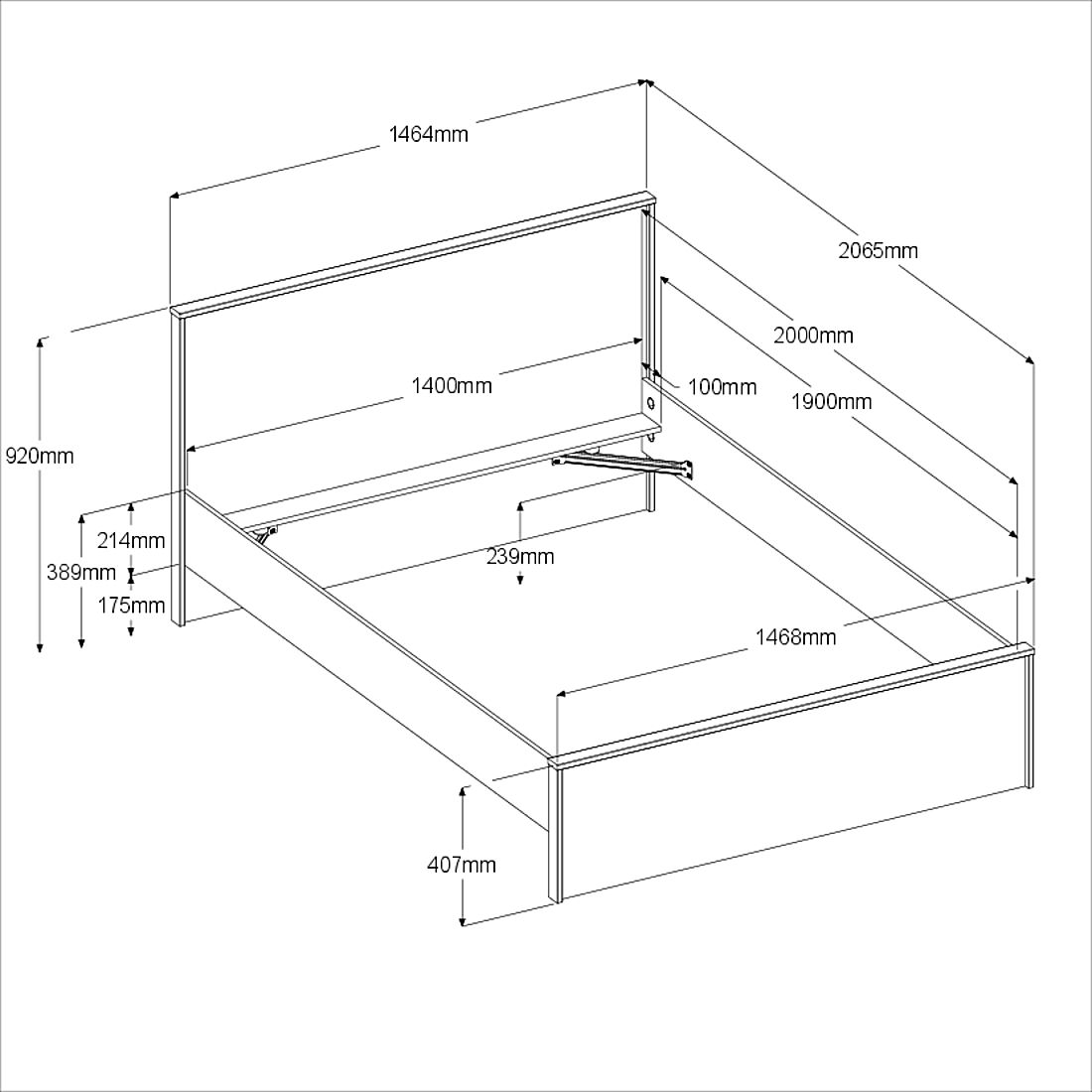 Emob Tweepersoonsbed Pallas - 140x200/190cm - Eikdecor/wit