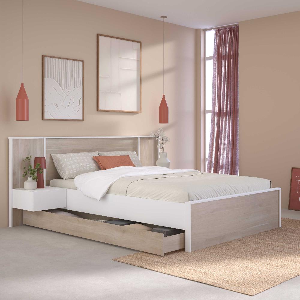 Emob Tweepersoonsbed Pallas - 140x200/190cm - Eikdecor/wit