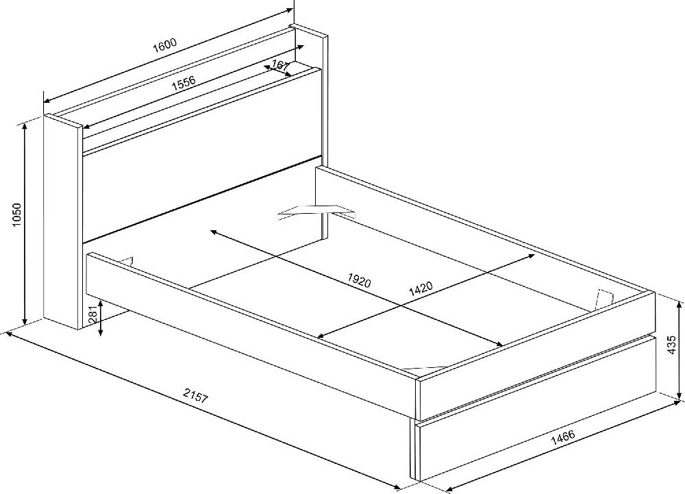 Emob Tweepersoonsbed Sanna 140x190 - Lichte Eik Decor/ Zwart