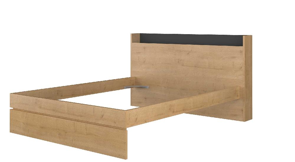 Emob Tweepersoonsbed Sanna 160x200 - Lichte Eikdecor/ Zwart