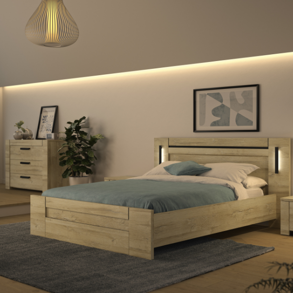 emob Tweepersoonsbed Soren 160x200cm met verlichting - eik