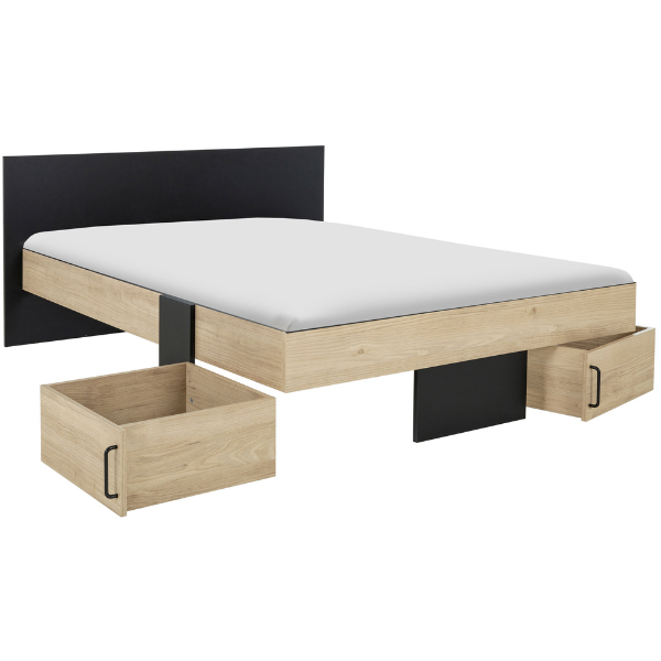 Emob Tweepersoonsbed Swip 140x190cm 2 Lades - Eik Decor/zwart