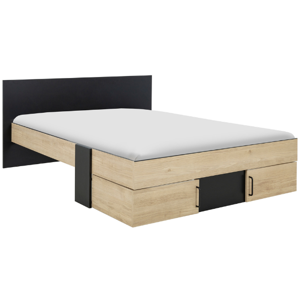 Emob Tweepersoonsbed Swip 140x190cm 2 Lades - Eik Decor/zwart
