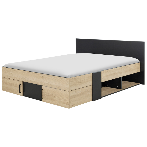 Emob Tweepersoonsbed Swip 140x190cm 2 Lades - Eik Decor/zwart