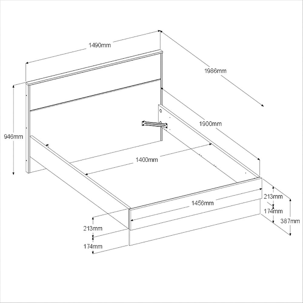 Emob Tweepersoonsbed Yuri 140x190cm - Antraciet/eik Decor