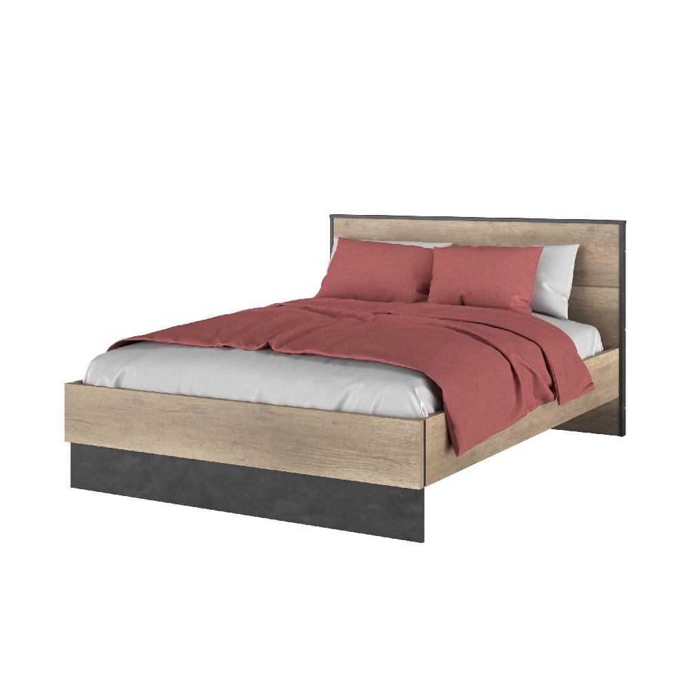 Emob Tweepersoonsbed Yuri 140x190cm - Antraciet/eik Decor