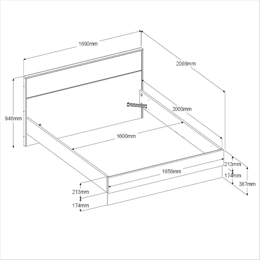 Emob Tweepersoonsbed Yuri 160x200cm - Antraciet/eik Decor