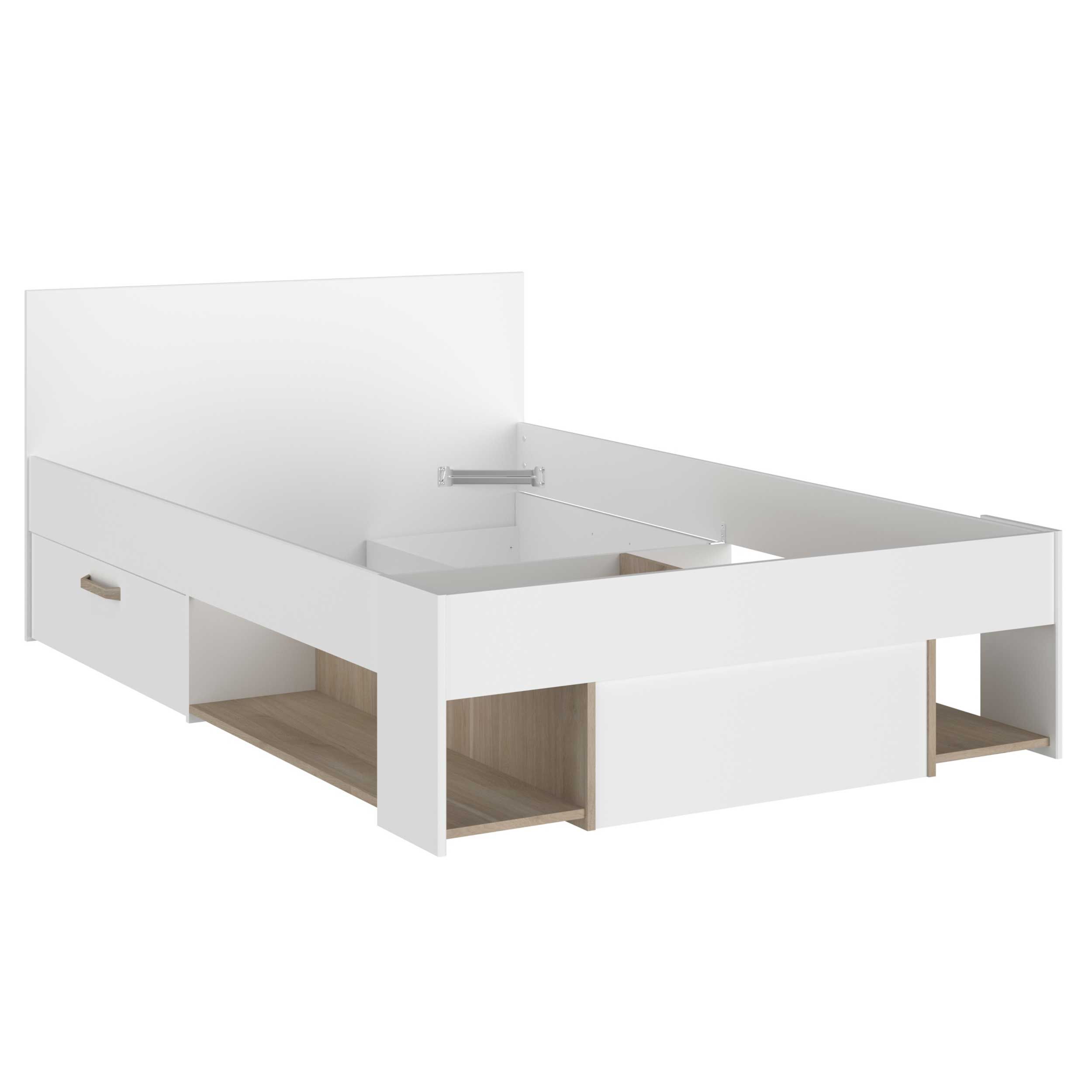 Emob Twijfelaarbed Achiel - 120x200/190cm - Met Opbergruimte - Wit/eikdecor