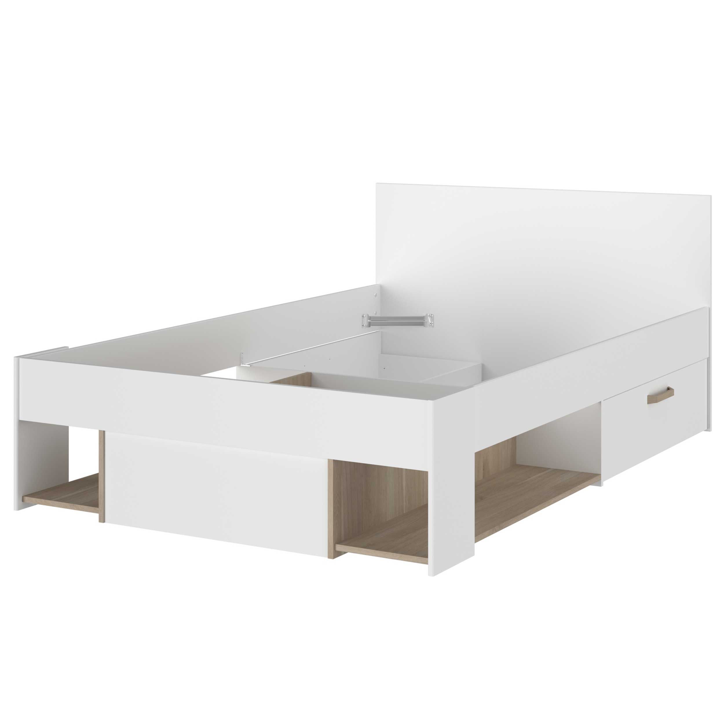 Emob Twijfelaarbed Achiel - 120x200/190cm - Met Opbergruimte - Wit/eikdecor