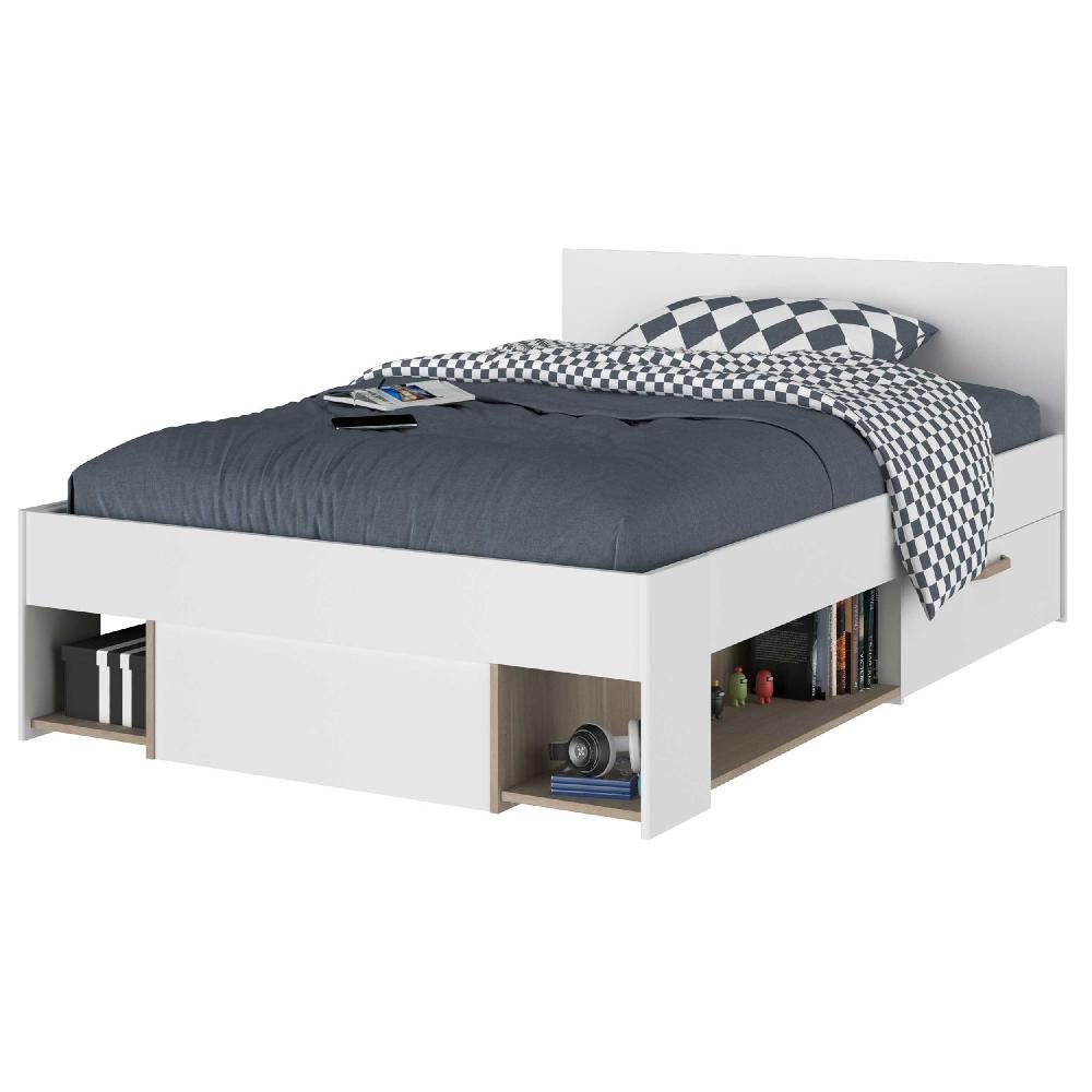 emob Twijfelaarbed Achiel - 120x200/190cm - met opbergruimte - wit/eikdecor