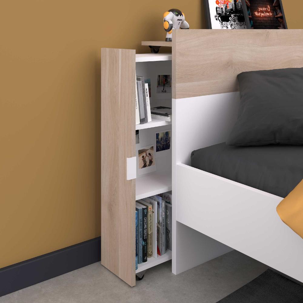 emob Uitschuifbaar opbergrek voor bed Hardy - wit/eikdecor