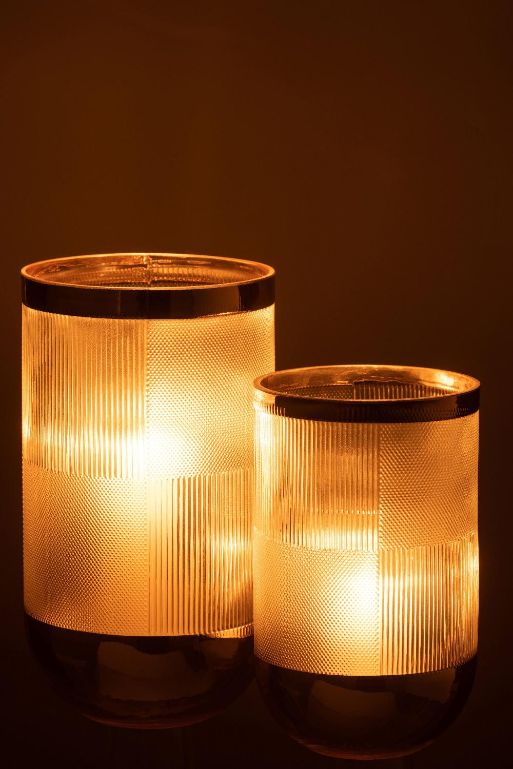 Emob Vaas Cylinder Motief Glas Transparant/goud Large