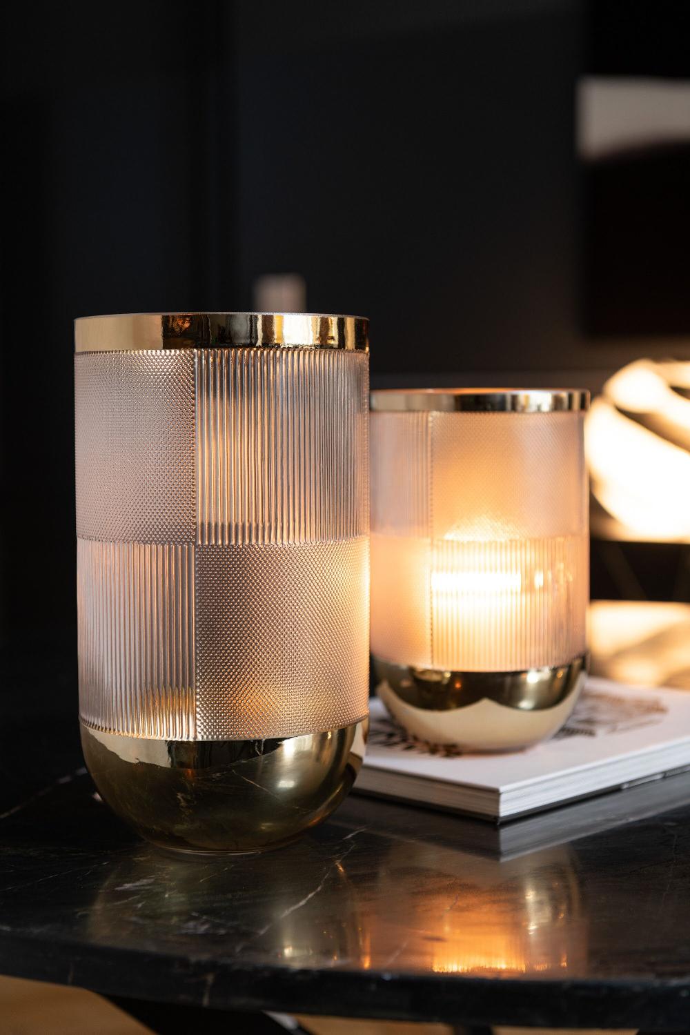 Emob Vaas Cylinder Motief Glas Transparant/goud Large