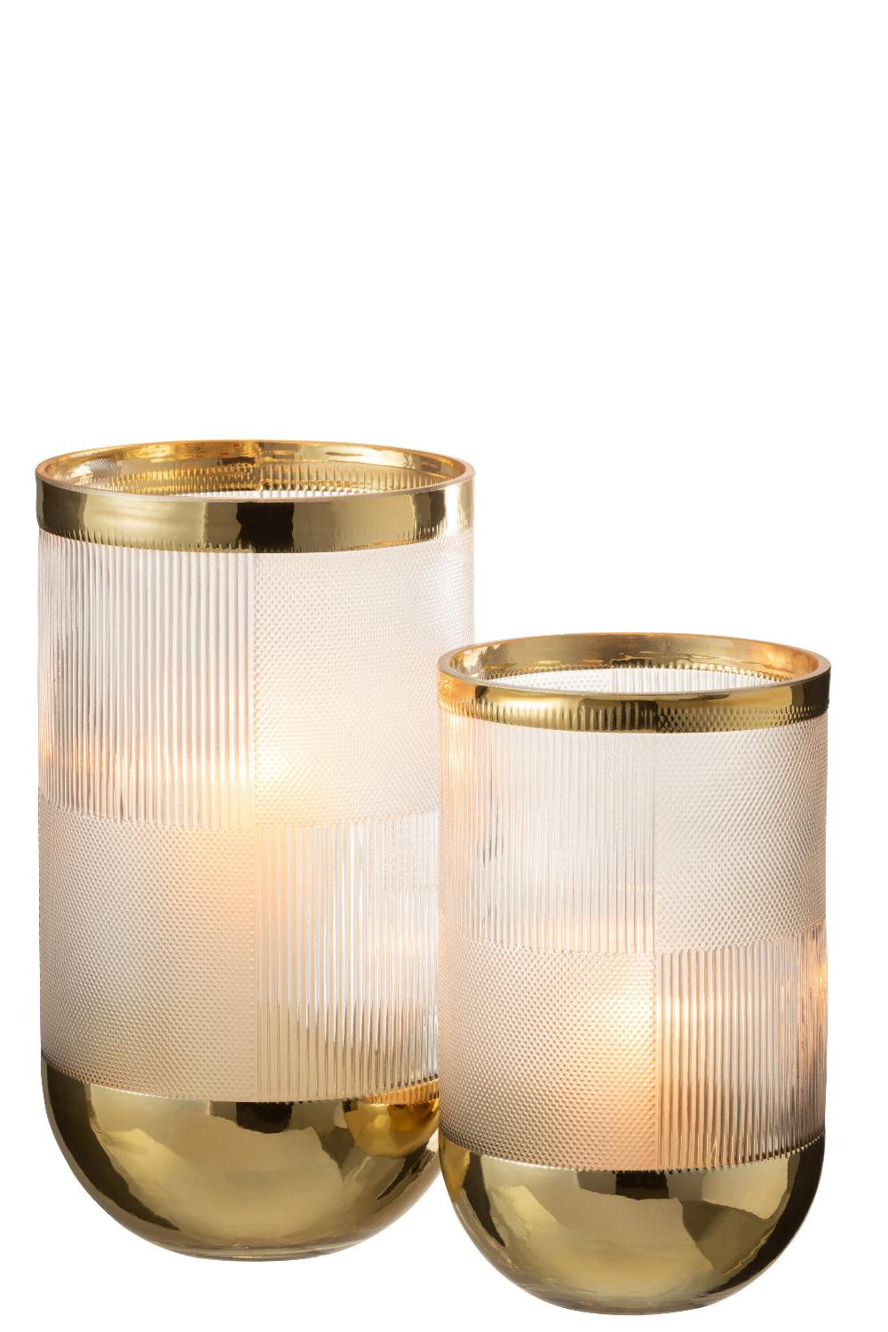 Emob Vaas Cylinder Motief Glas Transparant/goud Large