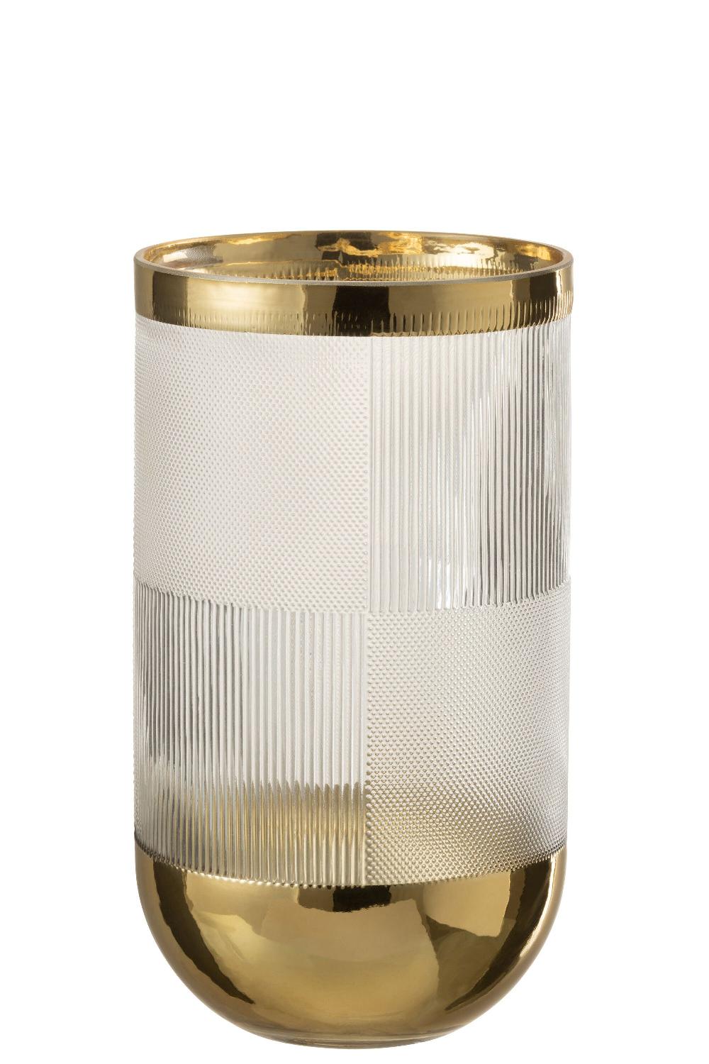 emob Vaas cylinder motief glas transparant/goud large