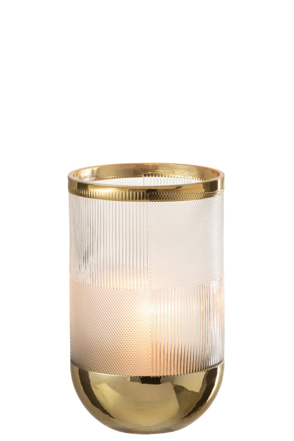 Emob Vaas Cylinder Motief Glas Transparant/goud Small
