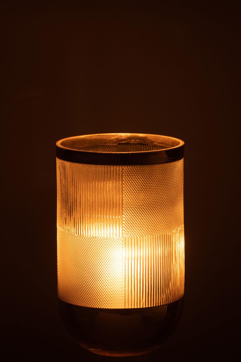 Emob Vaas Cylinder Motief Glas Transparant/goud Small